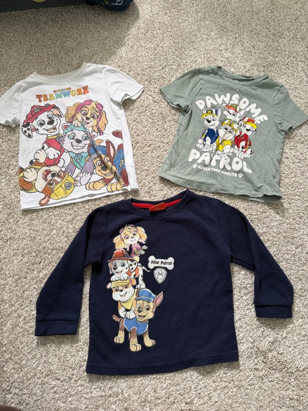 Paw Patrol tops in White, Sage Green and Navy